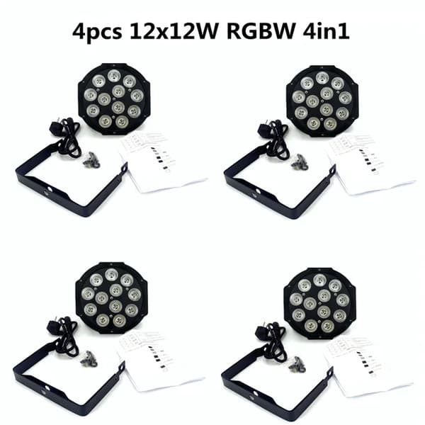 LED Par Lys, RGBWA UV Farveblanding, DMX Kontrol, 12x12W 4 stk, EU-stik
