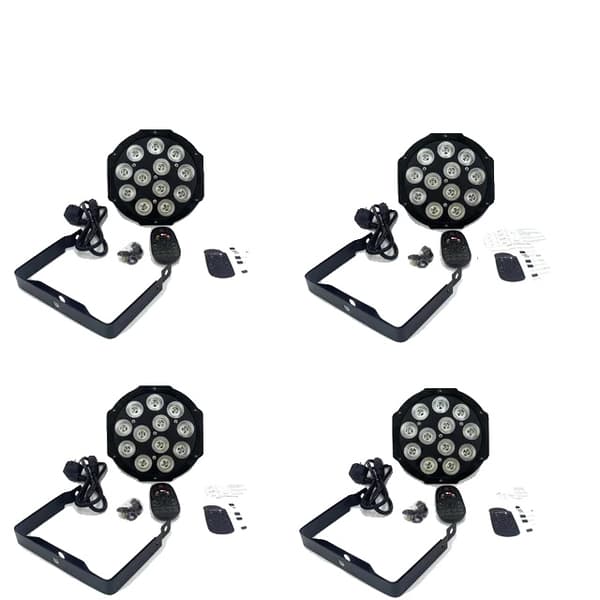 LED Par Lys, RGBWA UV Farveblanding, DMX Kontrol, 4X 12x18W Trådløs, EU-stik