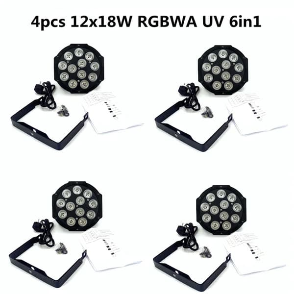 LED Par Lys, RGBWA UV Farveblanding, DMX Kontrol, 12x18W 4stk, EU-stik
