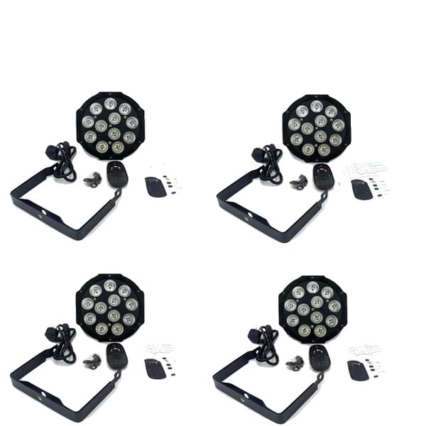 LED Par Lys, RGBWA UV Farveblanding, DMX Kontrol, 4X 12x12W Trådløs, EU-stik