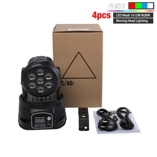 LED Vask Moving Head Lys, RGBWA+UV 6i1, Hurtig Levering, 4 stk 7X12W 4IN1, EU-stik