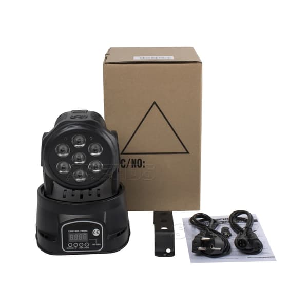 LED Moving Head Scenebelysning, RGBW Farveblanding, 14 Kanalers Kontrol, 7x18, EU-stik