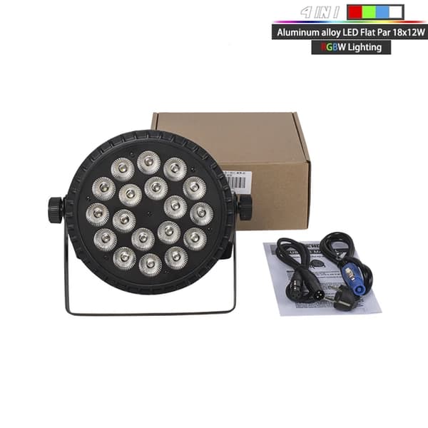 LED Flat Par, Aluminiumlegering Konstruktion, RGBW/RGBWA+UV Farveblanding, 4 stk 18x12W, EU-stik