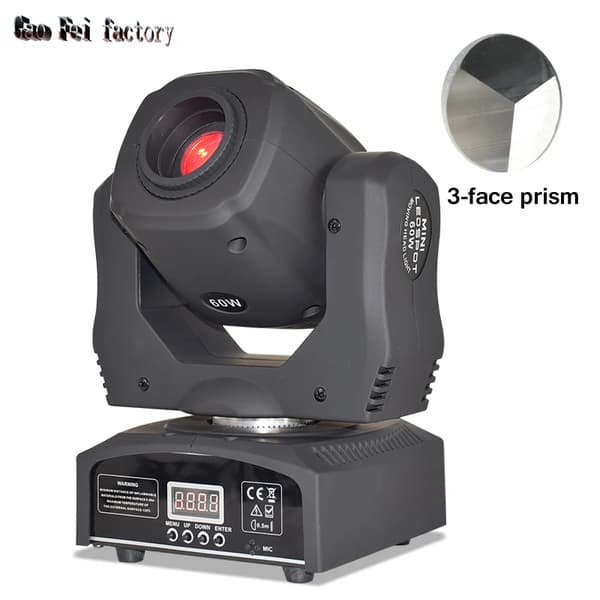 Scene Belysning Flytteligt Hovedlys, 60W Hvid LED, 12 DMX Kanaler,LED 60W med prisme, EU-stik