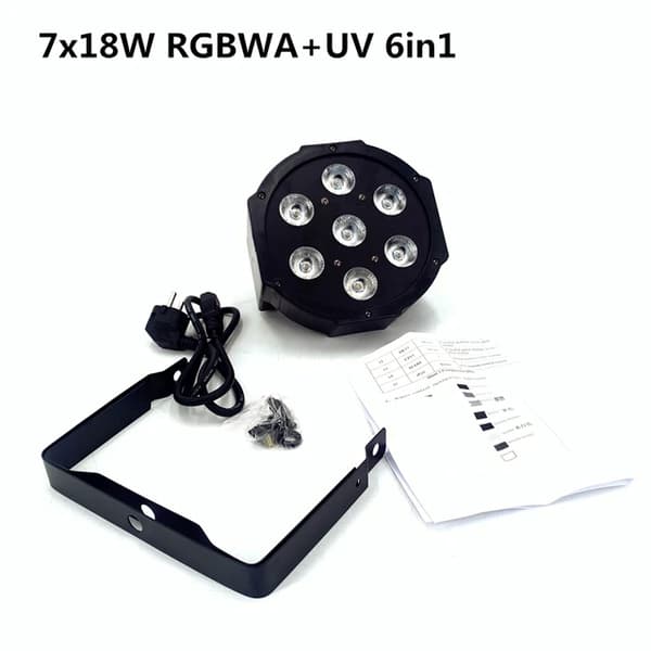 DJ Par-lampor, RGBWA UV 6in1 LED, Tyst fläkt, Aluminiumskal, 7x18W RGBWA UV, EU-kontakt