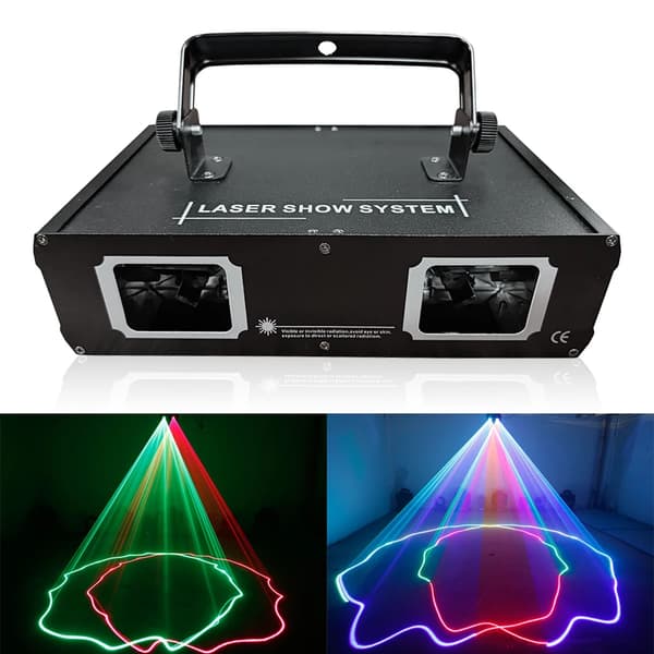 Disco Laser Projektor, Dobbelt Linse, RGB Stråle, DMX Kontrol,EU stik, sort
