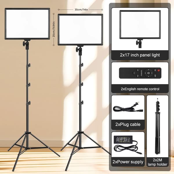 Fotografi Belysningskit, 2x17 tommer LED-paneler, Dæmpbar lysstyrkekontrol, Bi-farvet temperatur,17tommer Lys Kit