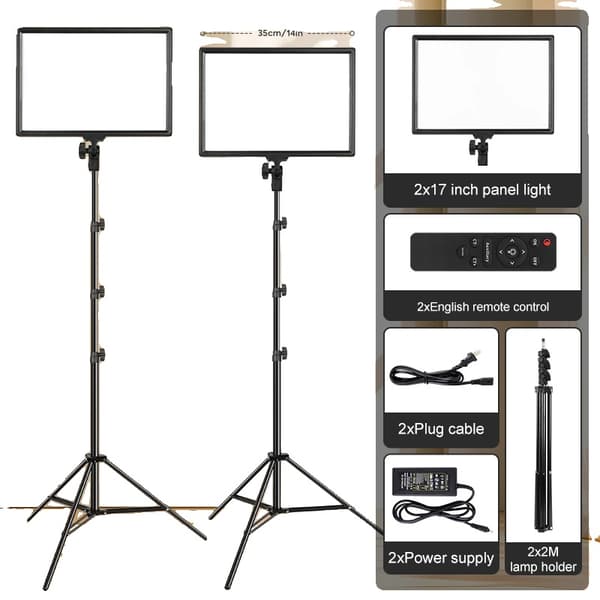 Fotografi Belysningskit, 2x17 tommer LED-paneler, Dæmpbar lysstyrkekontrol, Bi-farvet temperatur,17tommer Lys Kit
