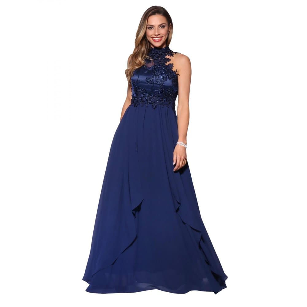 Krisp Kvinnor/Damer spetsar med halterneck i maxiklänning