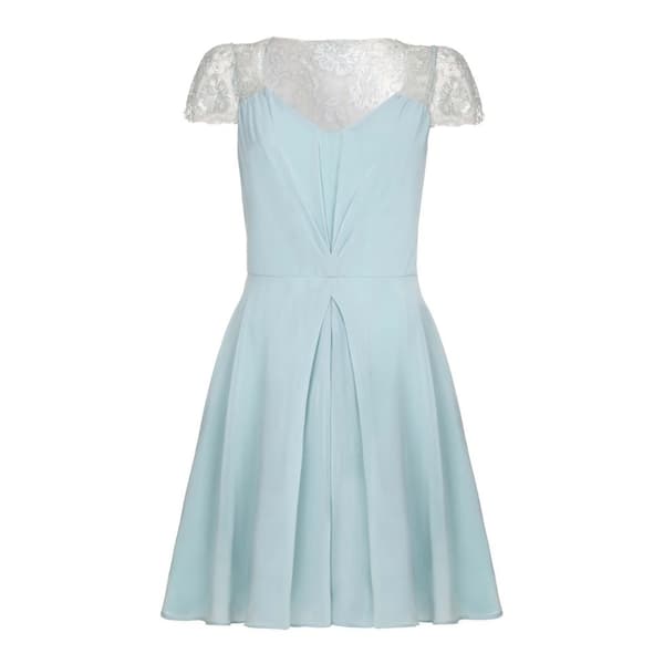 Yumi Womens/Ladies V Neck Lace Short Sleeve Dress Duck Egg 12 UK