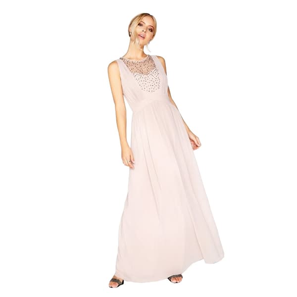 Little Mistress Womens/Ladies Mink Pearl Yoke Maxi Dress