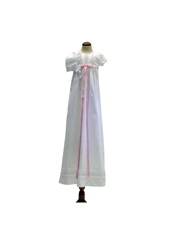 Cotton Christening gown for babys with bonnet and 10 choises of bow colour - Grace of Sweden