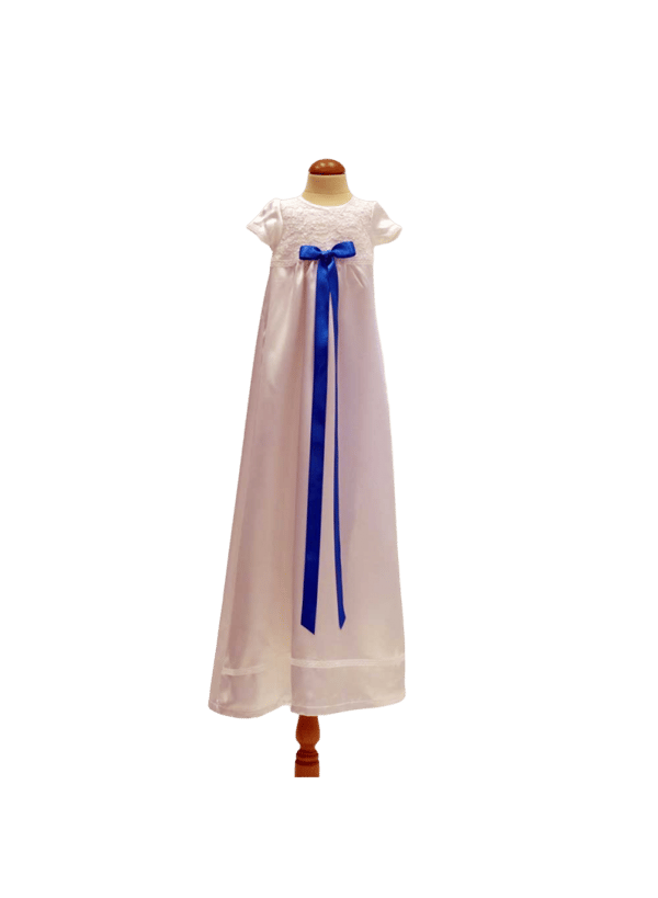 Christening gown in white lace - Grace of Sweden -  short sleeve, 10 bow choices