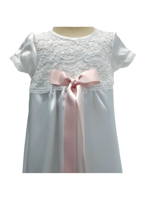 Christening gown in white lace - Grace of Sweden -  short sleeve, 10 bow choices
