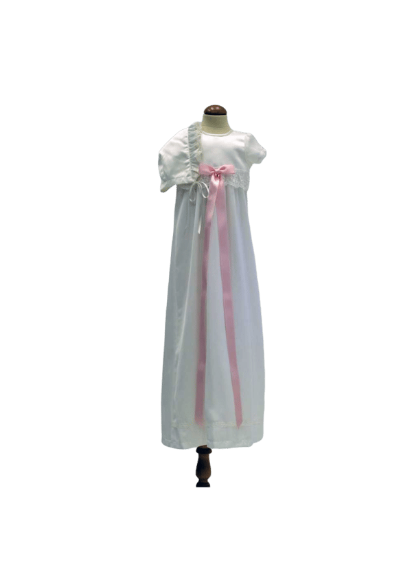 Christening gown with short sleeve and bonnet, 10 free choice of bow,  sess.ka