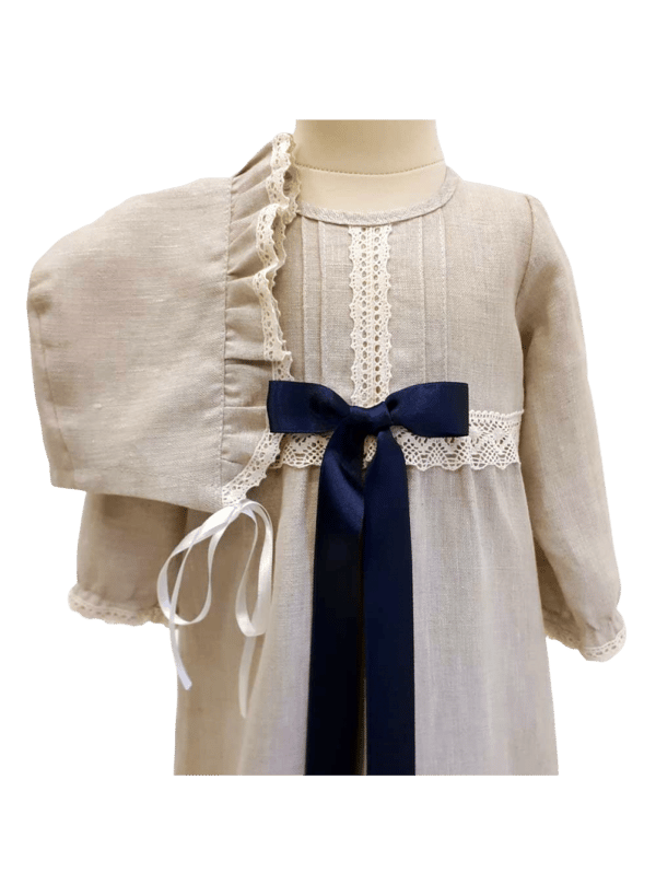 Christening gown in linen - Grace of Sweden - bonnet 10 choices of bows