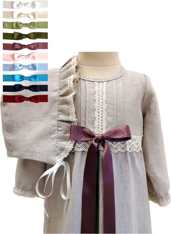 Christening gown in linen - Grace of Sweden - bonnet 10 choices of bows