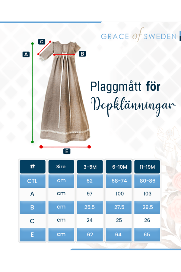 Christening gown with bow and bonnet in sailor style. Grace of Sweden