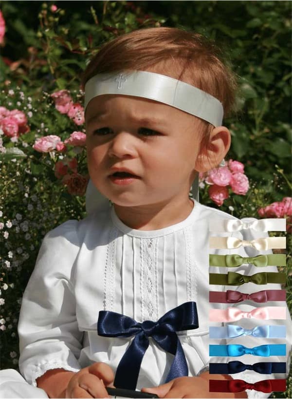 Christening gown - Grace of Sweden - In white cotton satin, 10 choices of bow