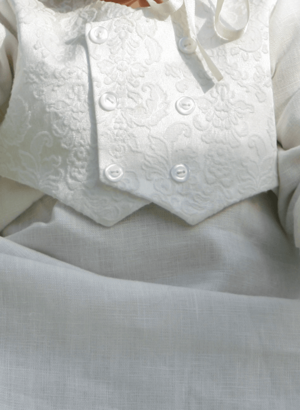 Christening gown for boys,  Grace of Sweden, With brocade vest and bonnet