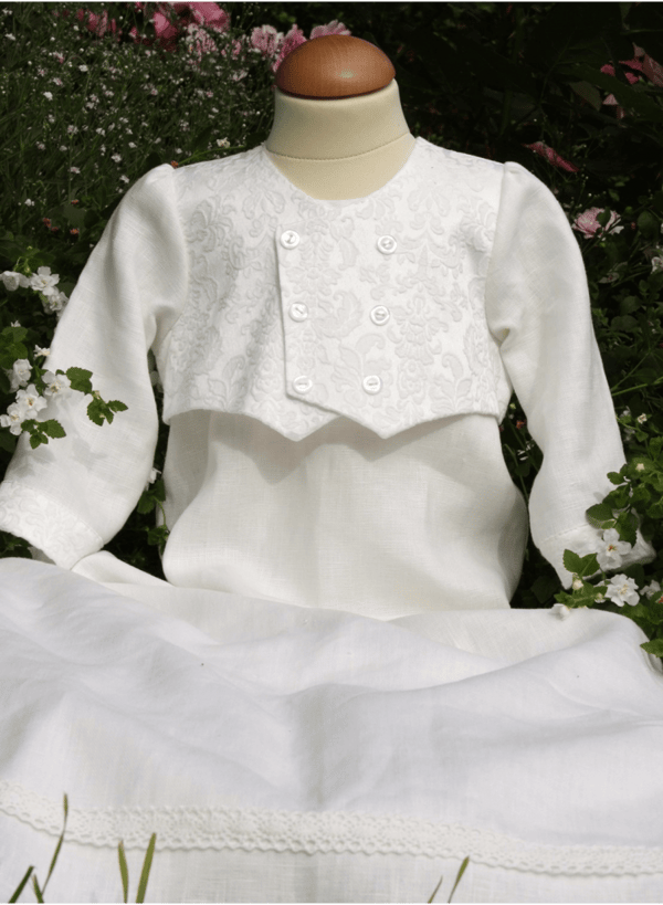 Christening gown for boys,  Grace of Sweden, With brocade vest and bonnet