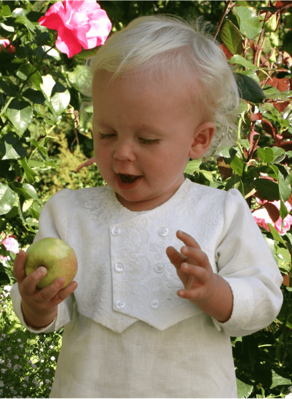 Christening gown for boys,  Grace of Sweden, With brocade vest and bonnet