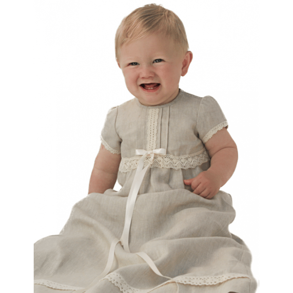 Christening gown in linen. Grace of Sweden, long sleeve