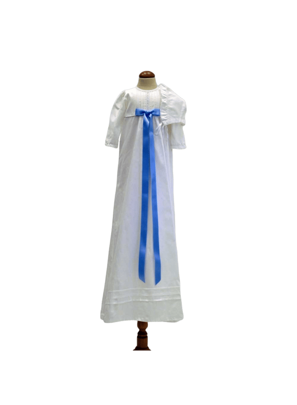 White cotton Christening gown with bonnet, 10 bow options – Grace of sweden