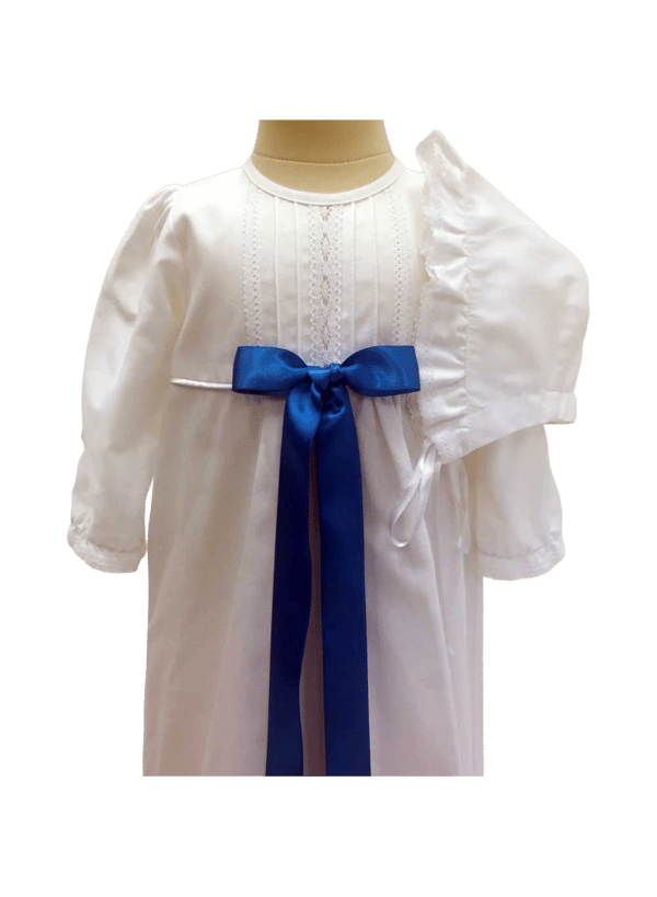 White cotton Christening gown with bonnet, 10 bow options – Grace of sweden