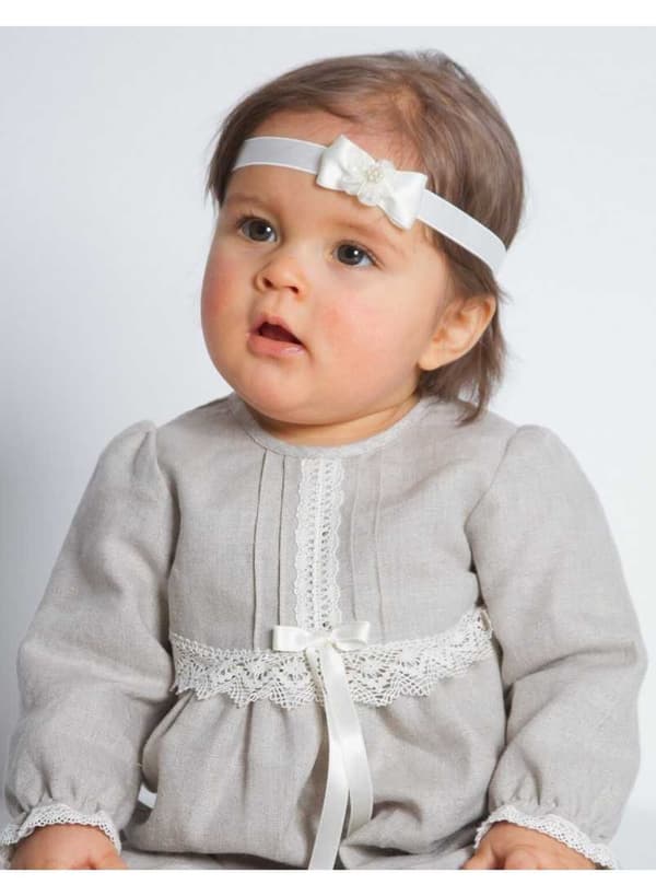 Christening gown in linen. Grace of Sweden, long sleeve