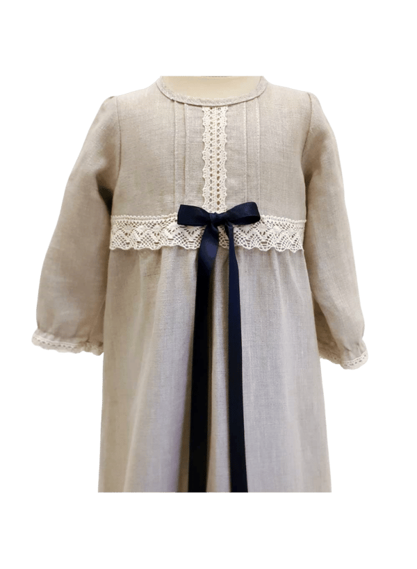 Christening gown in linen - Grace of Sweden - long sleeve and 4 choices of bow colour