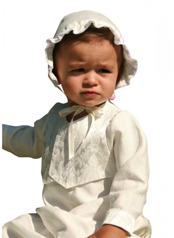 Christening gown for boys - Grace of Sweden - In linen with brocade vest and bonnet