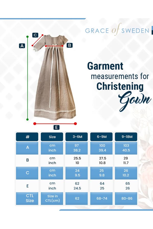 Baptism gown with short sleeve and lace. 10 choices of  bow - Grace of Sweden