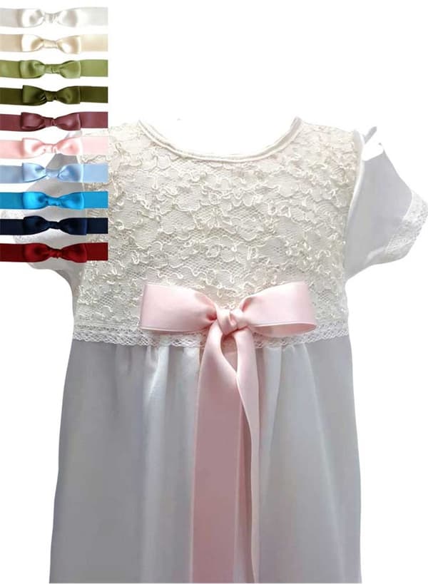 Baptism gown with short sleeve and lace. 10 choices of  bow - Grace of Sweden