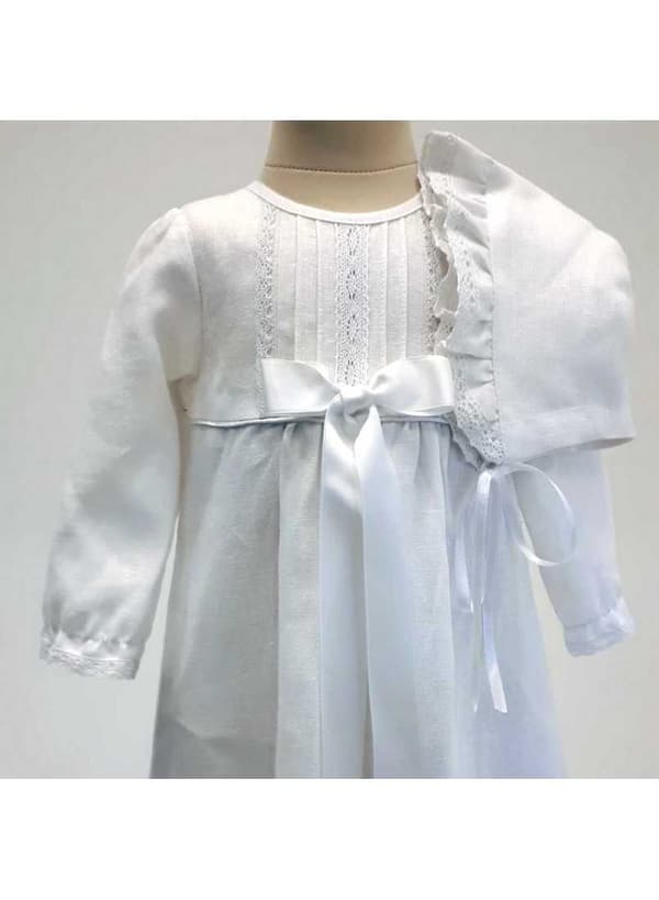 Christening gown - Grace of Sweden - White with long sleeve and bonnet. 10 bows options
