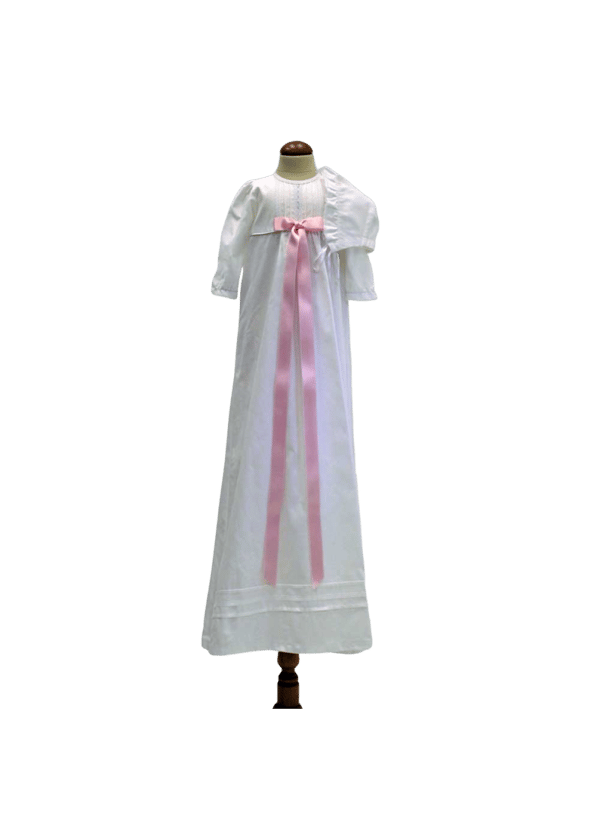 Christening gown - Grace of Sweden - White with long sleeve and bonnet. 10 bows options
