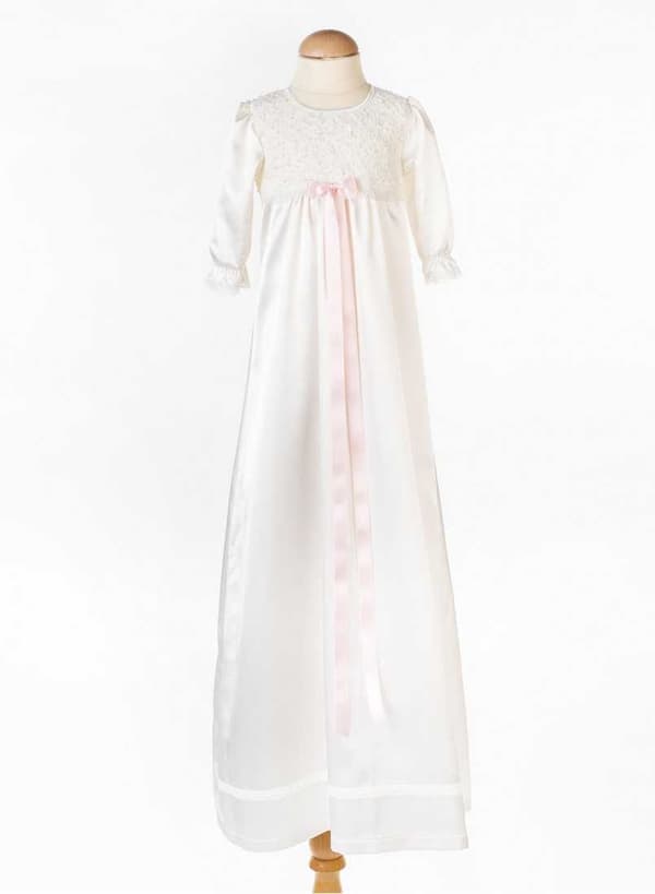 Christening gown with long sleeve and fee choice of color of bow, Grace of Sweden Ma.la