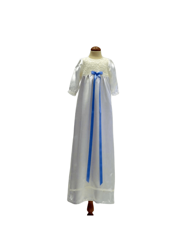 Christening gown with long sleeve and fee choice of color of bow, Grace of Sweden Ma.la
