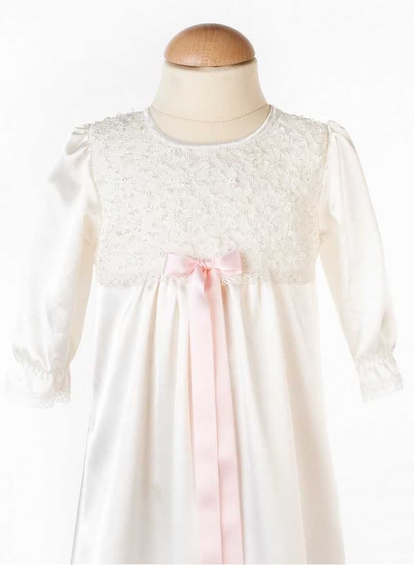 Christening gown with long sleeve and fee choice of color of bow, Grace of Sweden Ma.la