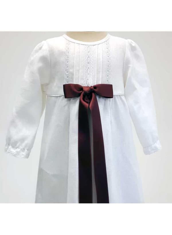 Christening gown - Grace of Sweden - White with long sleeve in linen. 10 bows options