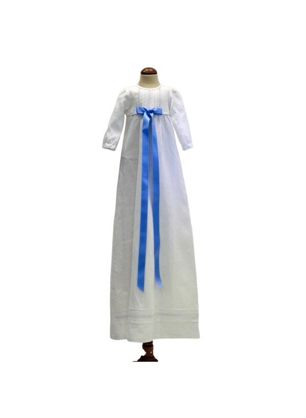 Christening gown - Grace of Sweden - White with long sleeve in linen. 10 bows options