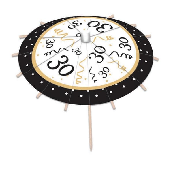 Bristol Novelty 30th Birthday Drink Umbrellas (Pack of 12) Black/White/Gold One Size