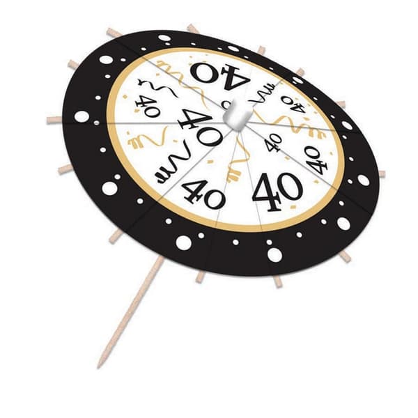 Bristol Novelty 40 års fødselsdagsparaplyer til drinks (pakke med 12) Black/White/Gold One Size