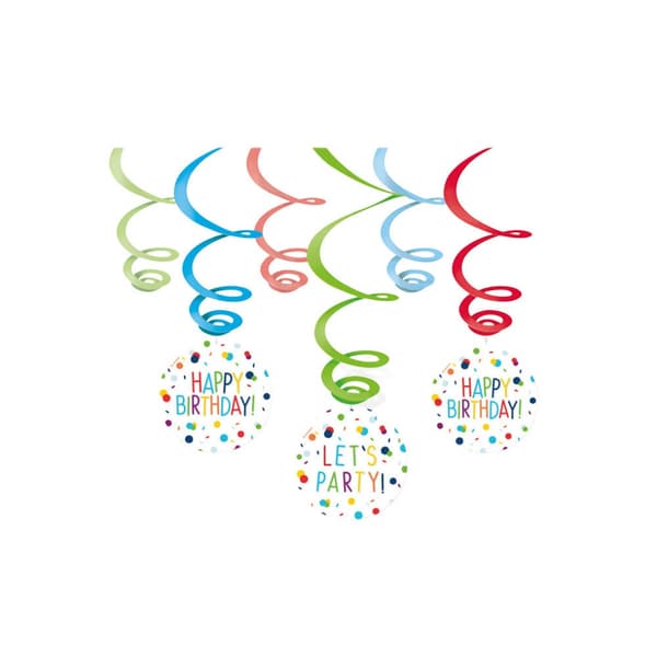 Amscan Swirl Birthday Party Decoration (Pack of 6) Multicoloured One Size
