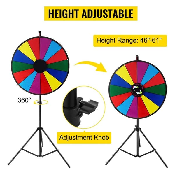 46cm diameter torr radering färgat prishjul med fällbart stativ, justerbar höjd
