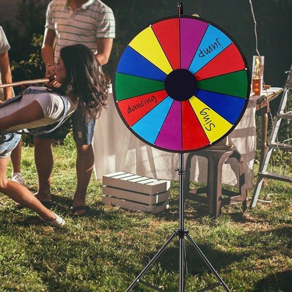 46cm diameter torr radering färgat prishjul med fällbart stativ, justerbar höjd