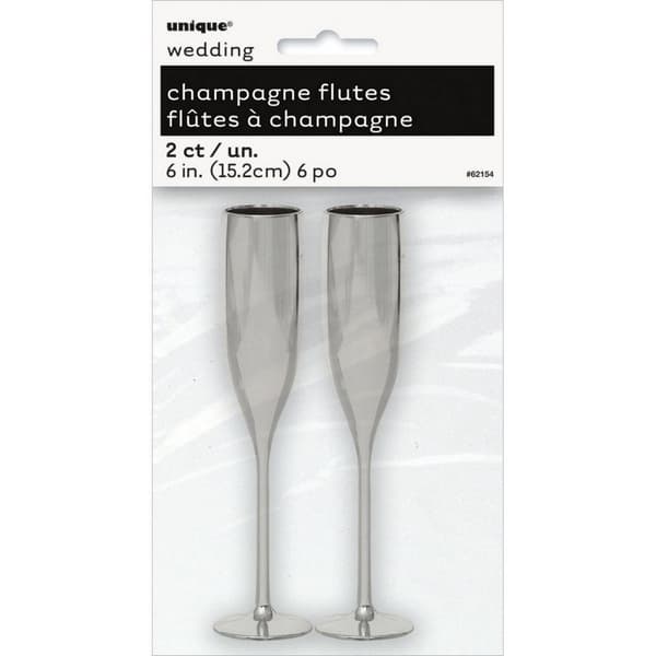 Unique Party Champagne Flute Plastic Wedding Party Favours (Pack of 2) Silver One Size