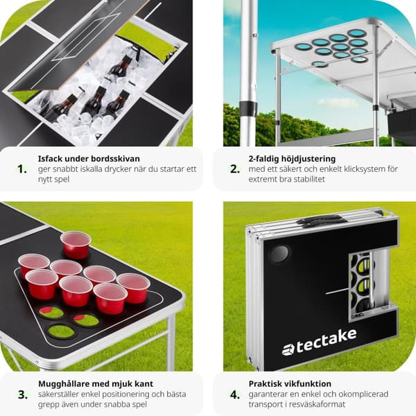 Beerpong bord Beer Ball Blitz - hopfällbar och höjdjusterbar - svart