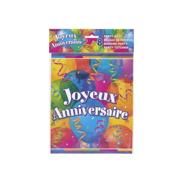 Joyeux Anniversaire Balloons Party Bags (Pack of 8) Multicoloured One Size