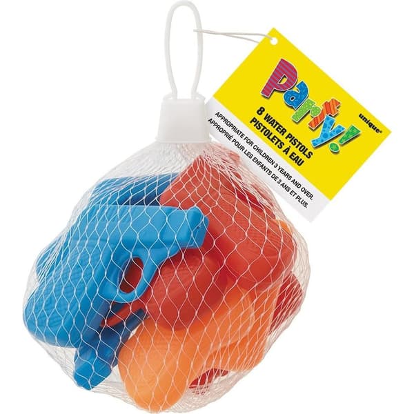 Unique Party Water Pistol Party Favours (Pack of 8) Multicoloured One Size